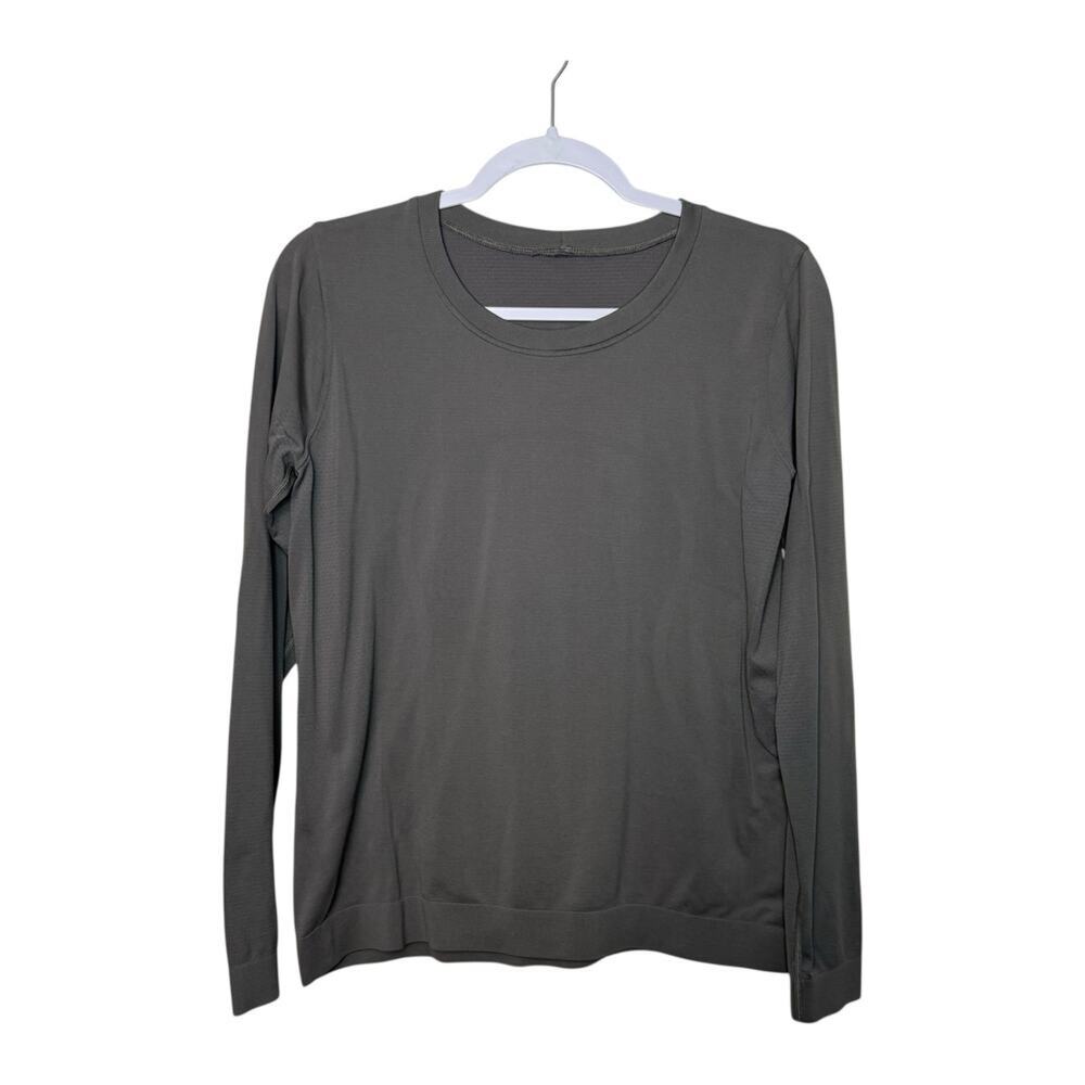 Lululemon Long Sleeve‎ Scoop Neck Shirt Women 10 Olive Green Activewear Stretch